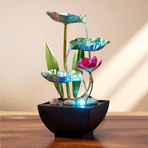 Fuente de agua Feng Shui de metal para decoración de escritorio con luz LED para decoración del hogar u oficina - Product Image 4