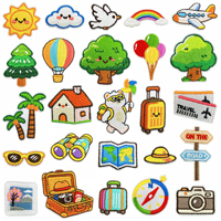 Patch thermocollant brodé à l'effigie de paysages mignons sur le thème du voyage : Soleil, Montgolfière, Arbre, Avion