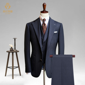 장인의 품질, 명품 남성 정장, 완벽한 프레젠테이션, 70% 울 혼방, 짙은 회색 비즈니스 3피스 수트 - Product Image 1