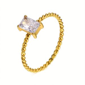Minimalist square Zircon Charm <b>Ring</b> Jewelry Twist <b>Thin</b> <b>Rings</b> for Women - Product Image 1