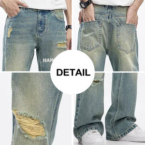 カスタムジーンズメーカー メンズ ハイストリート ヴィンテージ ダメージジーンズ ポケットデニムジーンズ カジュアル ヒップホップ レトロ ダメージ加工デニムパンツ - Product Image 6