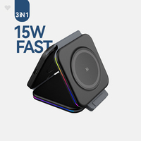 Chargeur sans fil magnétique 3-en-1 à charge rapide PD 15W avec design pliable pour téléphone portable et montre connectée - Support de voyage portable