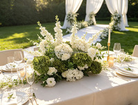 Kunstmatige bordeauxrode hortensia bloemstuk met groene bladeren, bloemloper voor evenementendecoratie