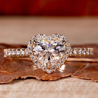 Bague de fiançailles en or rose massif 10K/14K/18K avec diamant de laboratoire 2 carats, serti halo cœur et pavé latéral, certifié IGI CVD/HPHT, personnalisable