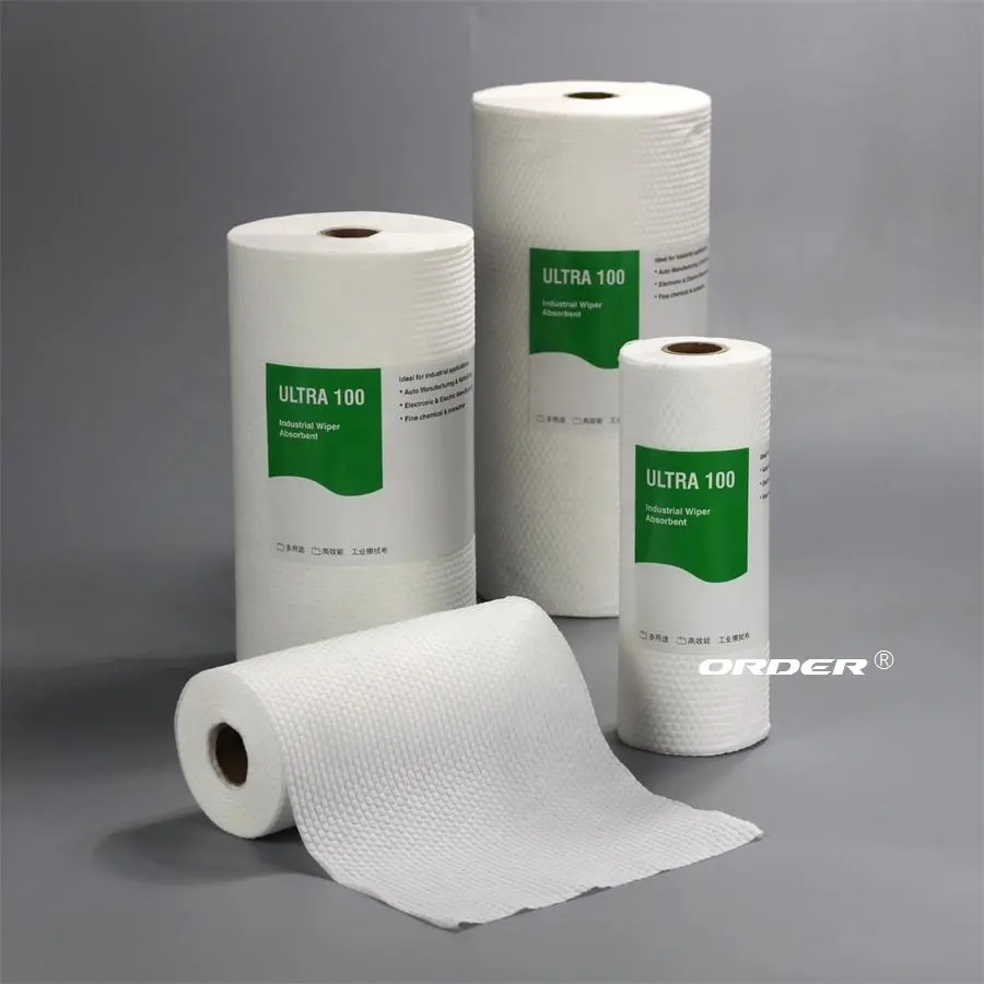 Trắng spunlaced cellulose PP đục CuộN Lint miễn phí làm sạch hội thảo rags thấm vải khăn