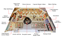 Vitrine de magasin pour l'électronique avec cadre en MDF peint, étagères en verre et structure en acier inoxydable pour accessoires de téléphonie et de vidéosurveillance