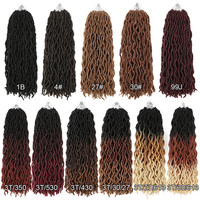Extensions de cheveux synthétiques 18 pouces, tresses Faux Locs Ombré, Dreadlocks, Gypsy Locs ondulées, Goddess Locs teintes, pour crochet
