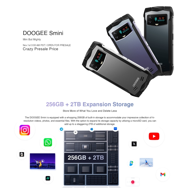 DOOGEE Smini Rugged Smartphone, 8GB/256GB, 200MP Camera, OEM