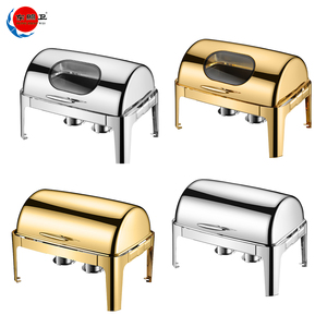 Équipement de Cuisine Réchaud de Buffet en Acier Inoxydable Double Bacs, Chauffe-Plats de Buffet <span class=keywords><strong>9L</strong></span> avec Couvercle Enroulable - Product Image 2