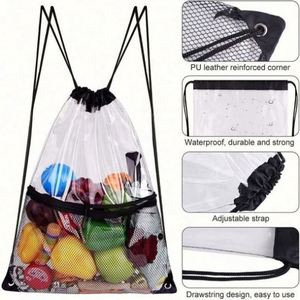 Wholesale Cheap Custom Printed Logo PVC Drawstring Gym <b>Backpack</b> Bag Clear Waterproof Transparent Mesh Pocket Zipper Closure Bag - Product Image 3