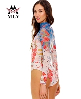 Maillot de bain une pièce imprimé MLY pour femmes grandes tailles, avec soutien-gorge push-up et bas à coupe haute, vêtements de plage pour femmes rondes