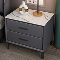 Table de chevet moderne de luxe avec plateau en marbre, en bois blanc et gris, avec 2 tiroirs, en cuir, pour chambre à coucher, hôtel, design multifonctionnel
