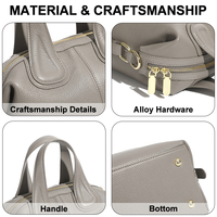 Sac à main bandoulière en cuir véritable grainé pour femme avec fermeture éclair et poignée supérieure, idéal pour les rendez-vous et le bureau