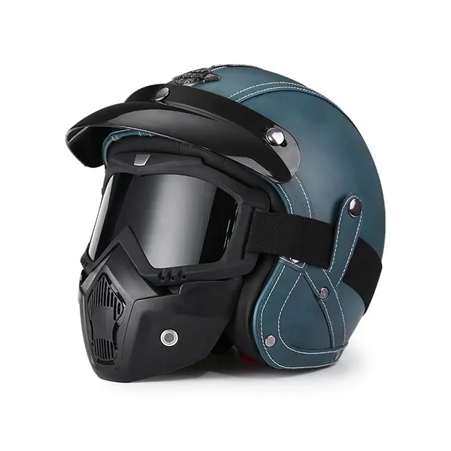 빈티지 재고 시안 블루 그린 푸르스름한 녹색 다크 그린 컬러 3C 인증 사이클링 하프 페이스 오토바이 헬멧 안전 버클