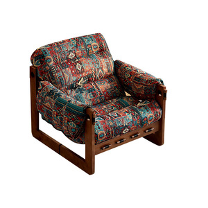 Mid-century Retro Solid Wood Jersey Leather Leisure Chaise Lounge Lazy Accent Chair <b>for</b> Living Room <b>Rest</b> - Product Image 1