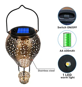 Faroles Solares con Forma de Globo Aerostático, Luces Solares Colgantes de Metal Impermeables para Exteriores, Decoración LED, Iluminación <span class=keywords><strong>Solar</strong></span> para Fiestas de Navidad - Product Image 4