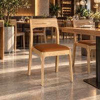 Chaises de restaurant pour hôtel, rembourrées, empilables, en bois massif, avec assise en cuir PU, pour café, bistrot, banquet, personnalisables, OEM, ODM
