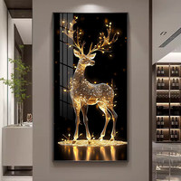 Décoration murale moderne en aluminium doré avec cerf, LED et porcelaine, impression animalière, élégante pour la maison, chambre et salon de luxe