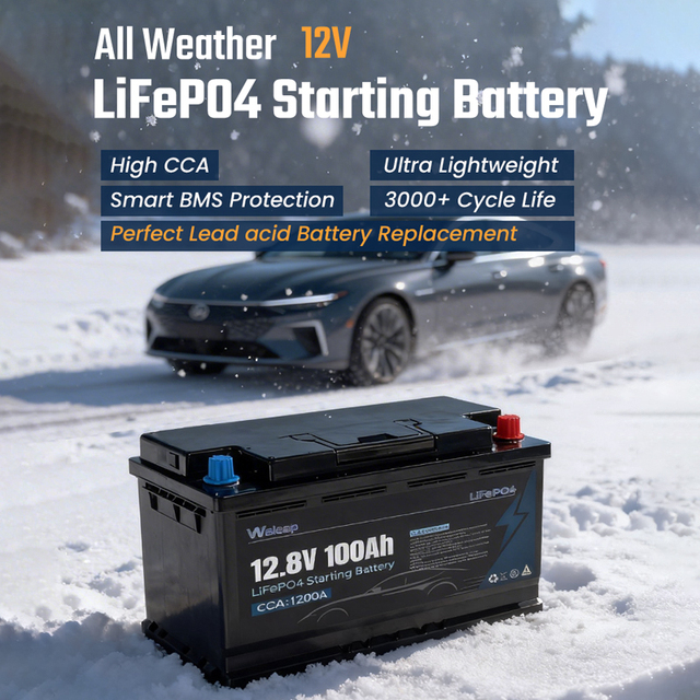 High Energy Density 12V 100Ah LiFePO4 Car Battery Lithium Starting Battery Replaces BCI Group 31 Lead-Acid