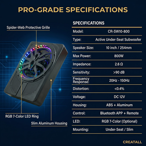 Wholesale 10 Inch 800W Active Under Seat <strong>Car</strong> Subwoofer Slim <strong>Bluetooth</strong> APP Control RGB LED Powered Bass <strong>Speaker</strong> OEM 15Years - Product Image 3