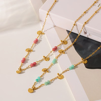 Collar con Colgante de Piedra Natural Martillada, Chapado en Oro de 18K, Acero Inoxidable N&S, Joyería Bohemia Única para Mujer