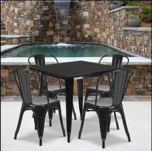 Conjuntos de Mesas y Sillas de Comedor Industriales de Metal Negro para Restaurante Comercial - Product Image 6