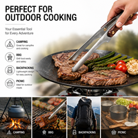 Pinces à barbecue en titane légères, outil de cuisson pour le camping avec manche en bois, pinces à griller longues et résistantes à la chaleur pour pique-nique en plein air