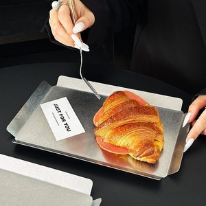 Plateau de service rectangulaire en acier inoxydable, plateau vintage, plateau pour le petit-déjeuner, plateau pour les collations et les desserts, pour café, restaurant, salon de thé - Product Image 2
