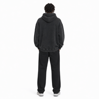 Sweat-shirt pour homme noir délavé, effet usé, épais, surdimensionné, logo personnalisé, vente en gros