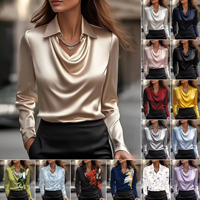 Chemisier élégant vintage en satin pour femme 2026, imprimé floral, col simple, coupe évasée