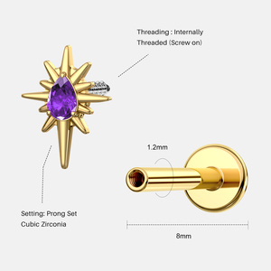 TOPOSH stella celeste gioielli per il corpo per bambini Pave CZ perno con filo interno per cartilagine/Tragus/Piercing elica ornamento - Product Image 2