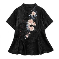 Blus Satin Sutra Mulberry 100% Wanita, Bordir Luneville Buatan Tangan, Kancing Katak, Gaya Cina Baru, Atasan Oriental Elegan