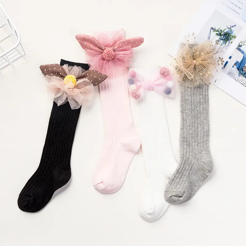 Wholesale knee high little girls socks with bows
