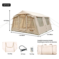 Tente familiale gonflable de luxe 13,68 m² en Oxford 420D, maison de glamping avec plafond de 2,3 m de haut, double porte et lucarne, usine OEM