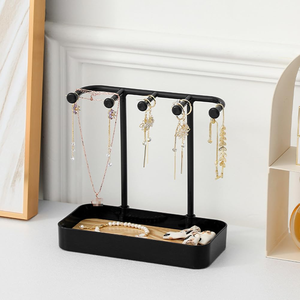 Fashion Jewelry Organizer Display Rack Stainless Steel Wooden Base American Hanging Holder Earrings Necklaces Bracelets Storage - Product Image 5