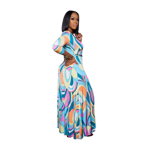 Mujeres Boho Chevron rayas Floral impreso verano 3/4 manga tanque largo Maxi vestido de fiesta moda Chic <span class=keywords><strong>Curvy</strong></span> <span class=keywords><strong>trajes</strong></span> elegantes - Product Image 2
