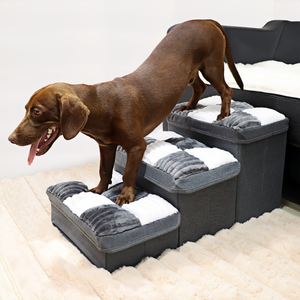 Luxus Schachbrett Hand gefertigte 3 Schritte Hunde treppe mit Lagerung Naps teps Faltbares Hunde bett Platz Praktische sichere Haustier treppe für Hund - Product Image 5