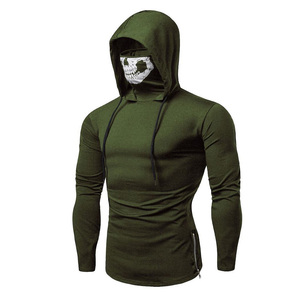 OEM Casual Fitness Gym Design personalizzato <span class=keywords><strong>teschio</strong></span> tinta unita cerniera laterale maniche lunghe felpe <span class=keywords><strong>con</strong></span> <span class=keywords><strong>cappuccio</strong></span> mascherato per gli uomini - Product Image 6