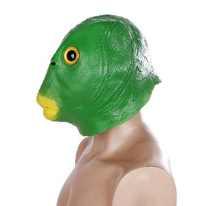Masque de tête en latex Monstre Poisson, drôle, vert, peau de poisson, couvre-chef intégral, masque de cosplay étrange pour tournage de courtes vidéos - Product Image 5