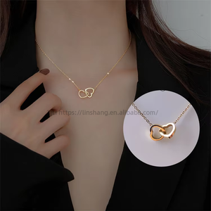 18K Rose Gold Simple Double <b>Ring</b> Heart Clavicle Chain Titanium Stainless Steel <b>Necklace</b> - Product Image 5