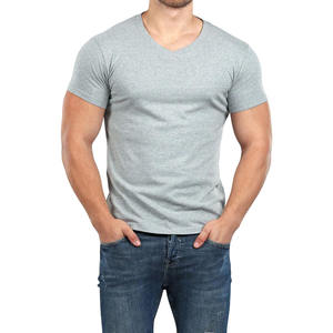 T-shirt pour homme en coton 100% uni à <span class=keywords><strong>col</strong></span> en <span class=keywords><strong>V</strong></span> et manches courtes, vente en gros personnalisée, t-shirts décontractés basiques en jersey pour homme - Product Image 3
