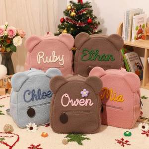 Mochila de Algodón Personalizada con Bordado de Nombre, Diseño de Orejas de Oso, Regalo para Niños, Cumpleaños, Estudiantes - Product Image 1
