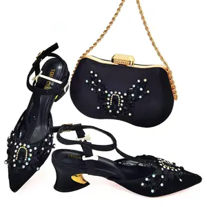 Fashion African Party Turkey Italian Women Ladies Match Bag No Long Heel Heal Shoes Set With Bag