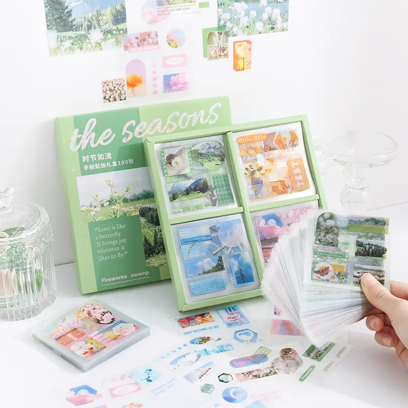 Fresh sticker gift box season like flow sticker creative DIY hand account decoration sticker material 100 sheets