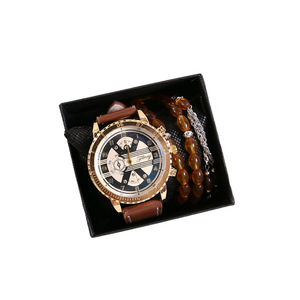 Orologio da Polso da <span class=keywords><strong>Uomo</strong></span> all'Ingrosso con Cinturino in Pelle e Cassa in Lega, Set Regalo Promozionale di Moda per <span class=keywords><strong>Uomo</strong></span> con Bracciale a Perline - Product Image 1