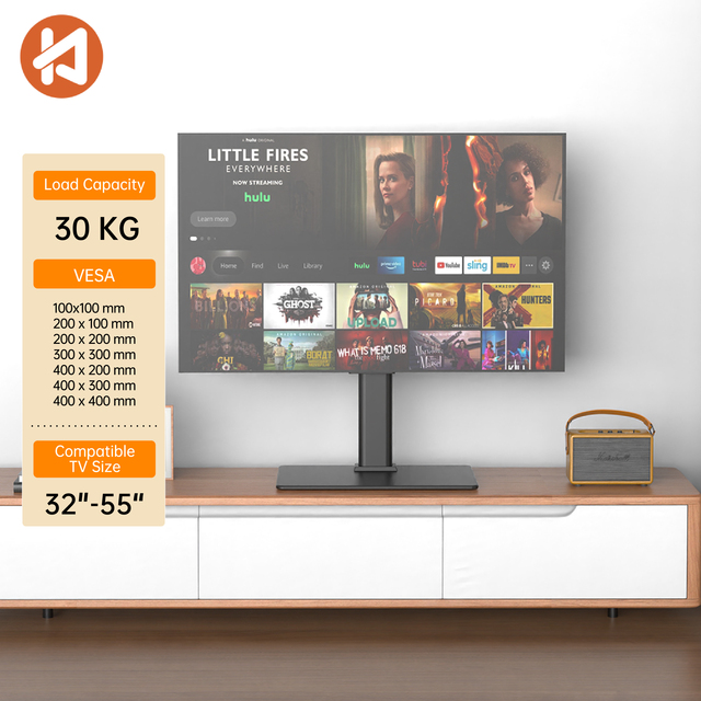 Khcoohoo ODM OEM Adjustable 32"-55" Tabletop & Desk TV Mount Stand with Glass & Steel CE Certified 30kg TV Capacity