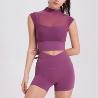 Ensemble de vêtements de yoga en maille sexy Ensemble de vêtements de yoga nus Ensemble de shorts de sport Peach Butt Lift