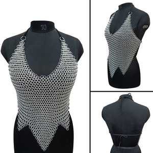 Versatile Medieval-Inspired Aluminum <b>Chainmail</b> Sleeveless Halter <b>Top</b> Lightweight Comfortable for Various Occasions for Autumn - Product Image 3