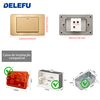 Prise murale DELEFU de luxe en acier inoxydable brossé 118x72mm, panneau de sortie électrique modulaire sans LED