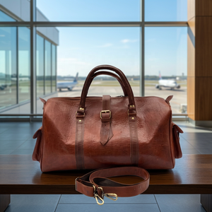 Sac de voyage classique en cuir véritable pour homme, avec poignée souple, fermeture éclair, style durable, roulettes intégrées, multifonction - Product Image 2